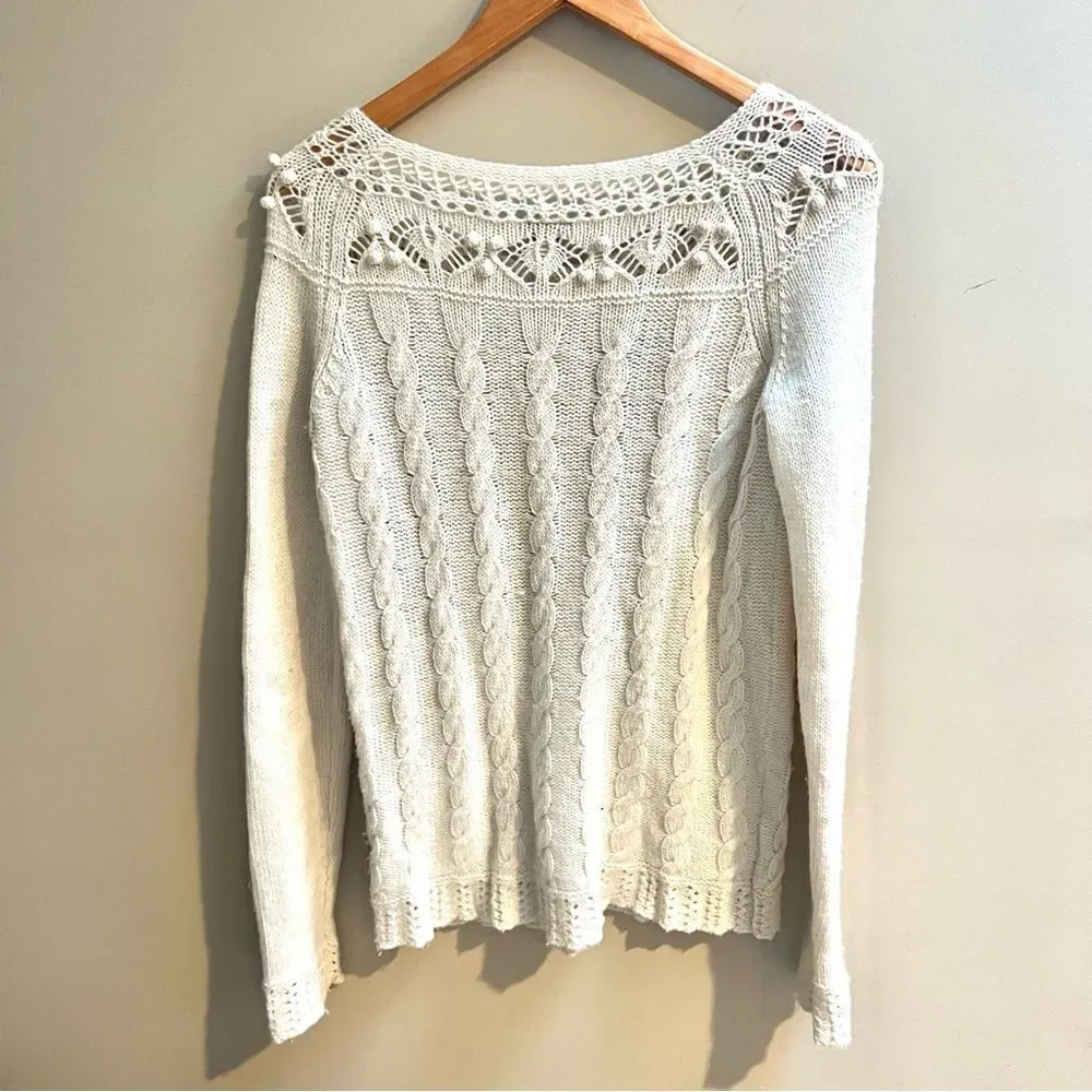 Ann Taylor Cream Cable Knit Sweater M